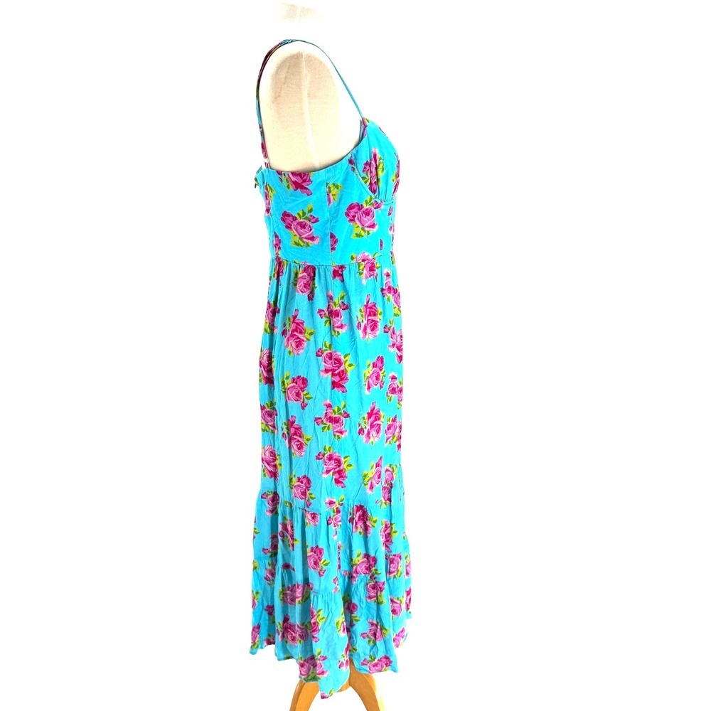 Betsey Johnson Ava Corset Midi Dress Women's 10 Blue Floral Tiered Spring Summer - Picture 8 of 12